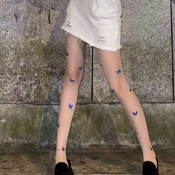 Blue Butterfly Print Ultra-Thin Tights - Picture 2 of 2